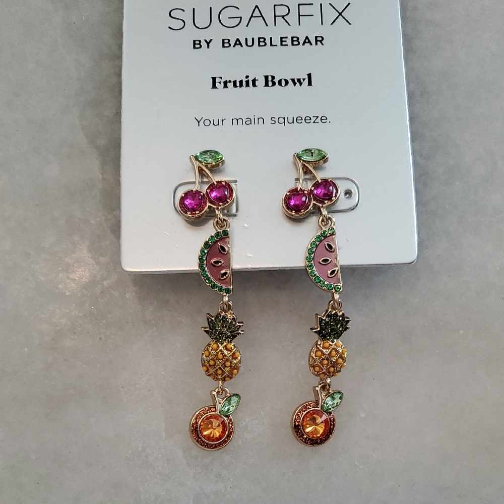 NWT BaubleBar Sugarfix Fruit Bowl Earrings - Pink, Green, Orange, Gold